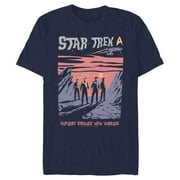 Men's Star Trek: The Original Series Explore New Worlds Cartoon Poster Graphic Tee Navy Blue 3X Large