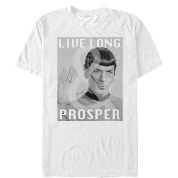 Men's Star Trek: The Original Series Spock Gray Scale Live Long & Prosper  Graphic Tee White 2X Large
