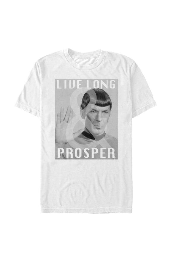 Men's Star Trek: The Original Series Spock Gray Scale Live Long & Prosper Graphic Tee White Small