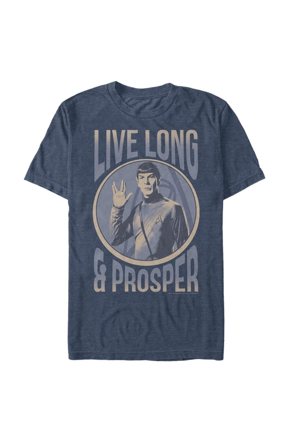 Men's Star Trek: The Original Series Spock Live Long & Prosper Circle Graphic Tee Navy Blue Heather Large