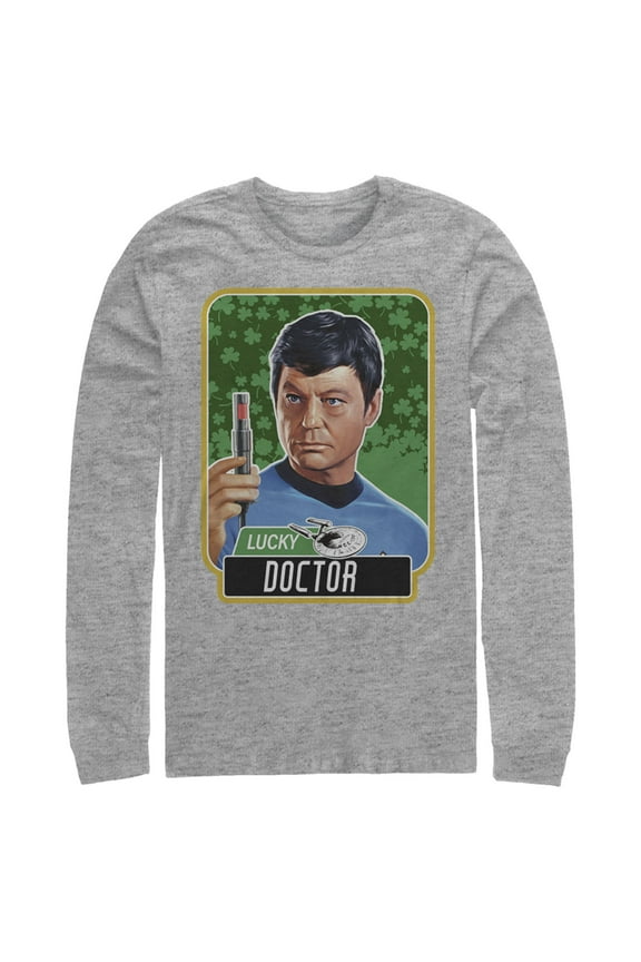 Men's Star Trek: The Original Series St. Patrick's Day Lucky Doctor McCoy Long Sleeve Shirt Athletic Heather Large