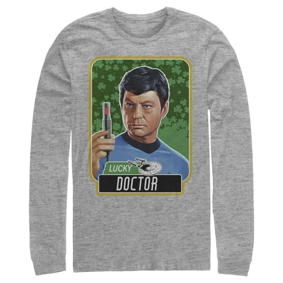 Men's Star Trek: The Original Series St. Patrick's Day Lucky Doctor McCoy Long Sleeve Shirt Athletic Heather Medium