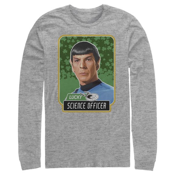 Men's Star Trek: The Original Series St. Patrick's Day Spock Lucky Science Officer Long Sleeve Shirt Athletic Heather Small