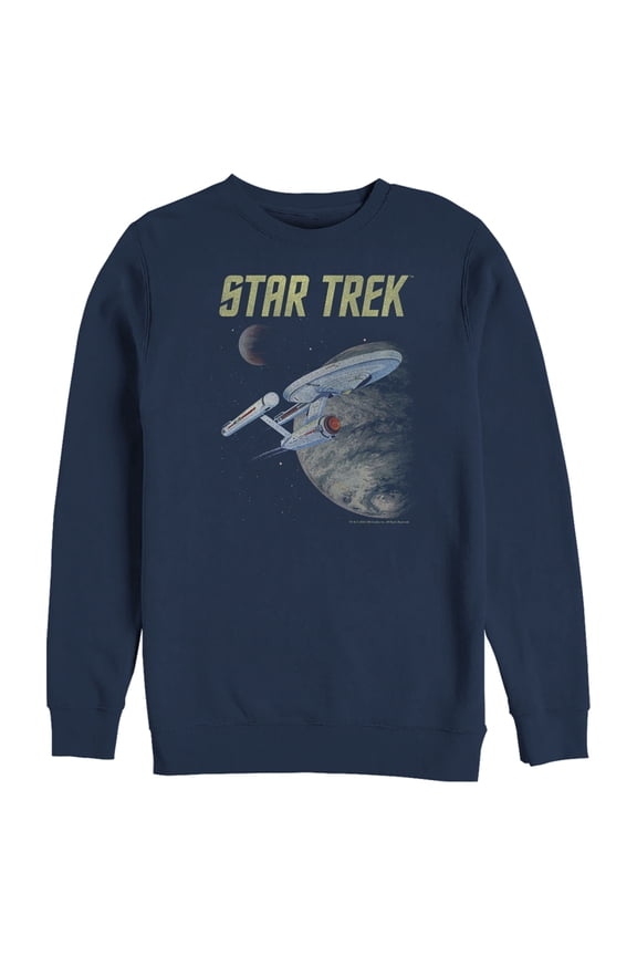 Men's Star Trek: The Original Series USS Enterprise Discovering New Worlds In Space Sweatshirt Navy Blue 2X Large