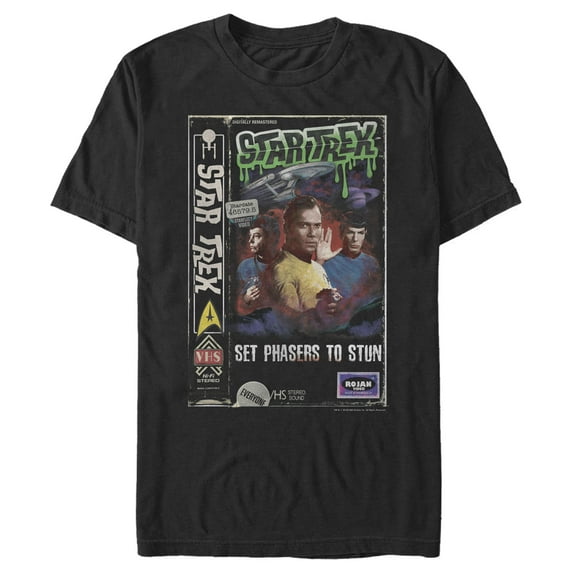 Men's Star Trek: The Original Series VHS Set Phasers to Stun Graphic Tee Black 2X Large