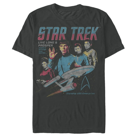 Men's Star Trek: The Original Series Vintage Poster Explore Strange New Worlds Graphic Tee Charcoal Large