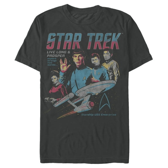 Men's Star Trek: The Original Series Vintage Poster Explore Strange New Worlds Graphic Tee Charcoal Medium