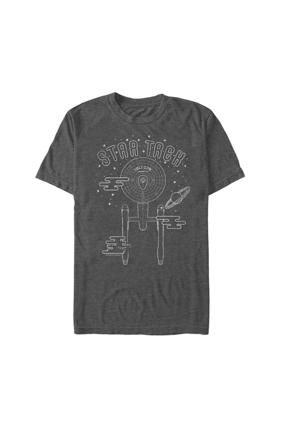 Men's Star Trek USS Enterprise Line Art Graphic Tee Charcoal Heather Medium
