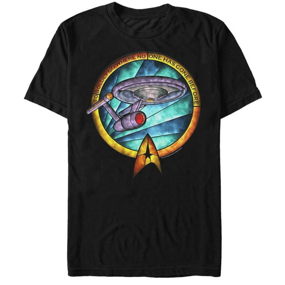 Men's Star Trek USS Enterprise Stained Glass To Boldly Go  Graphic Tee Black Large