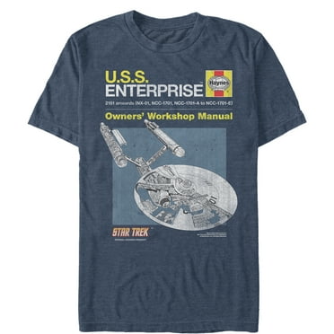Men's Star Trek USS Enterprise Workshop Owners' Manual  Graphic Tee Navy Blue Heather Large