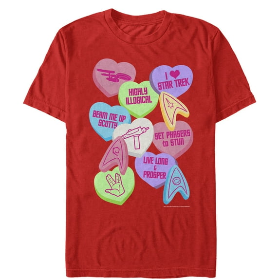 Men's Star Trek Valentine's Starfleet Candy Hearts Graphic Tee Red X Large
