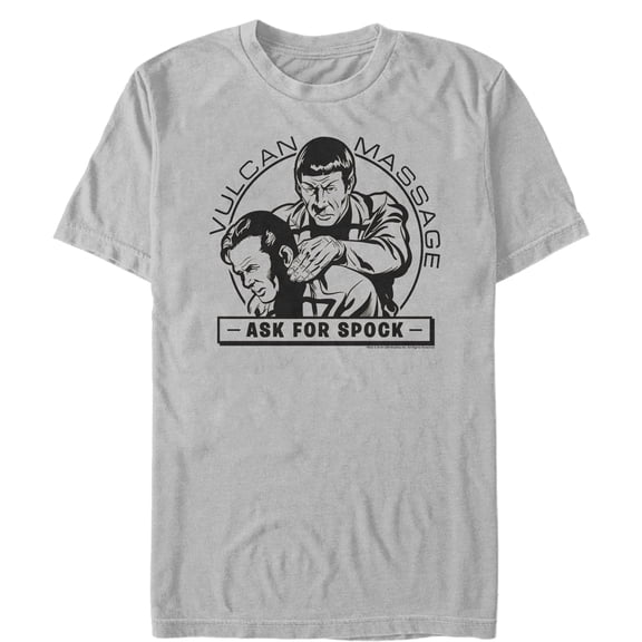 Men's Star Trek Vulcan Massage, Ask For Spock Graphic Tee Silver Medium