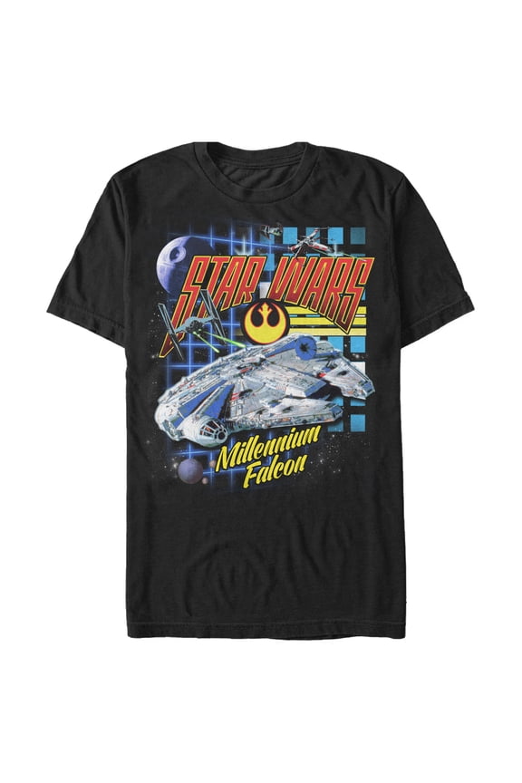 Men's Star Wars 90s Grid Millennium Falcon Graphic Tee Black 3X Large