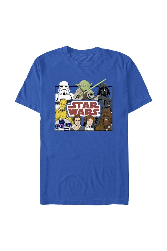 Men's Star Wars: A New Hope Cartoon Cast Logo Graphic Tee Royal Blue Large