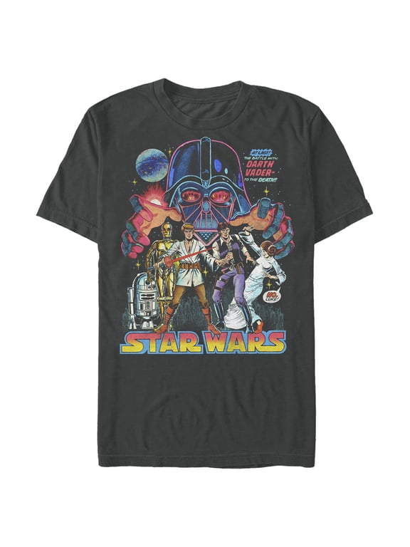 Men's Star Wars A New Hope Comic Book Cover Graphic Tee Charcoal Large