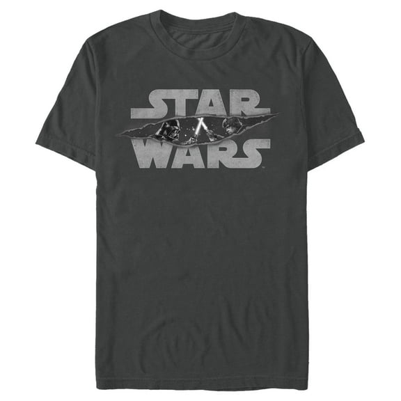 Men's Star Wars: A New Hope Darth Vader and Luke Skywalker Distressed Logo  Graphic T-Shirt