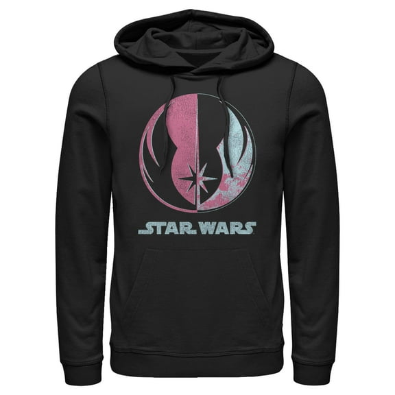 Men's Star Wars: A New Hope Distressed Pink and Blue Jedi Symbol  Pull Over Hoodie