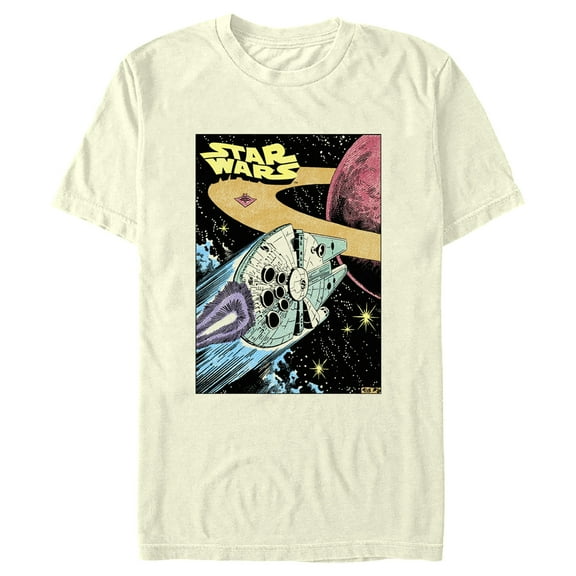 Men's Star Wars: A New Hope Millennium Falcon Comic Book Poster  Graphic Tee Beige X Large