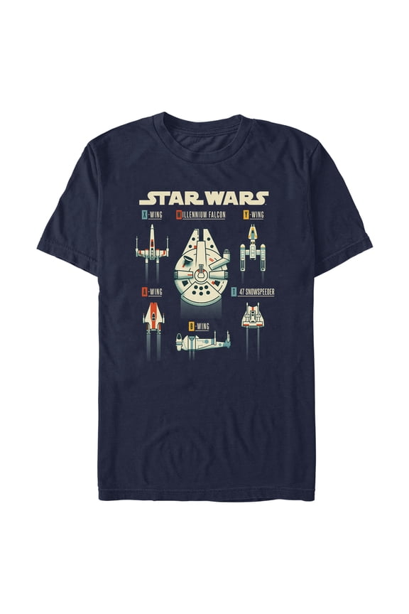 Men's Star Wars: A New Hope Starfighters and Starships Chart Graphic Tee Navy Blue Small