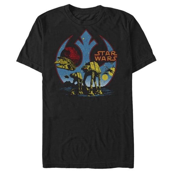 Men's Star Wars AT-AT Falcon Death Star Rebel Logo Graphic Tee Black Large