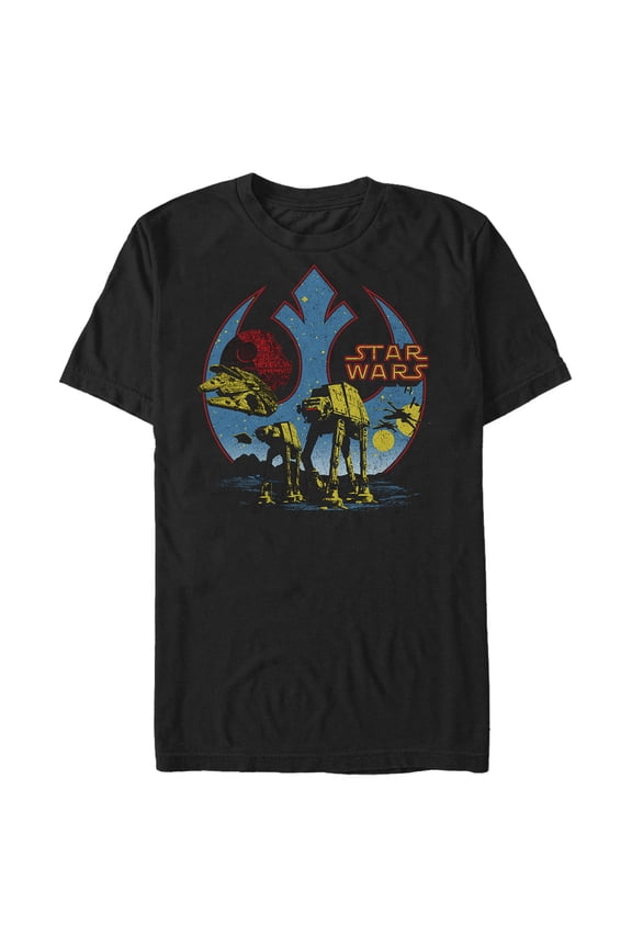 Men's Star Wars AT-AT Falcon Death Star Rebel Logo  Graphic Tee Black Small