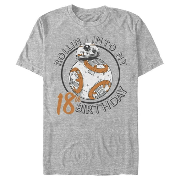 Men's Star Wars BB-8 Rollin Into My 18th Birthday Portrait Graphic Tee Athletic Heather 3X Large
