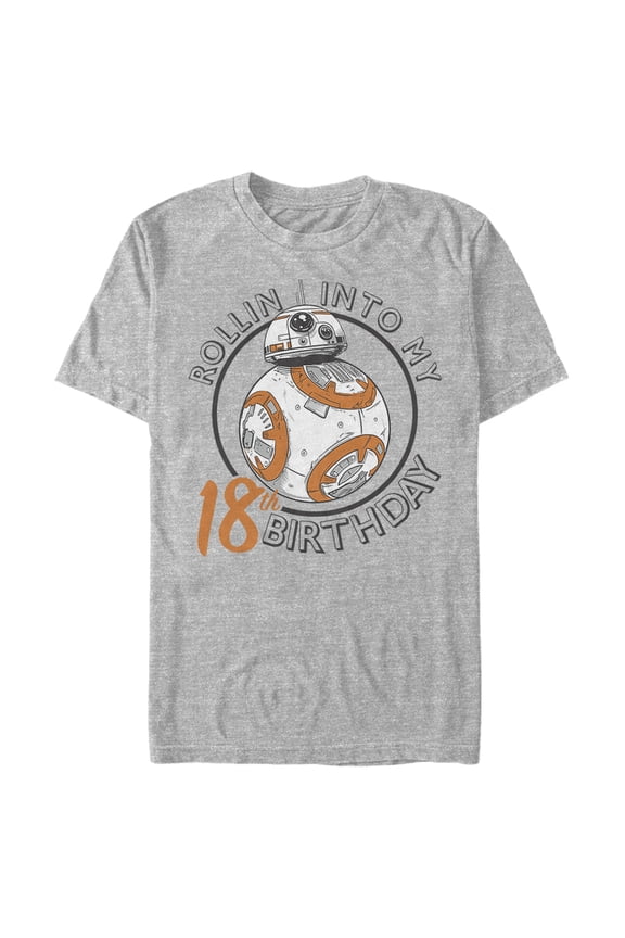 Men's Star Wars BB-8 Rollin Into My 18th Birthday Portrait Graphic Tee Athletic Heather Medium