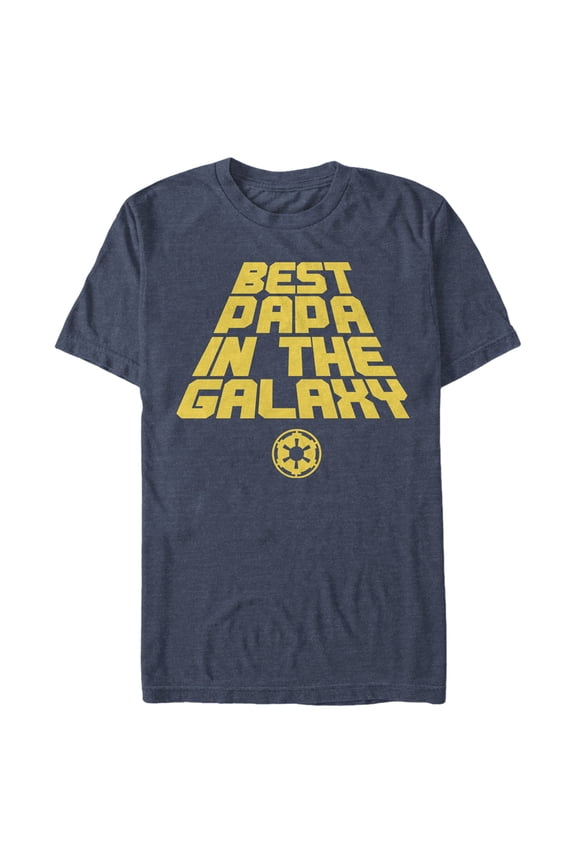 Men's Star Wars Best Papa in the Galaxy Imperial Crest  Graphic Tee Navy Blue Heather Large