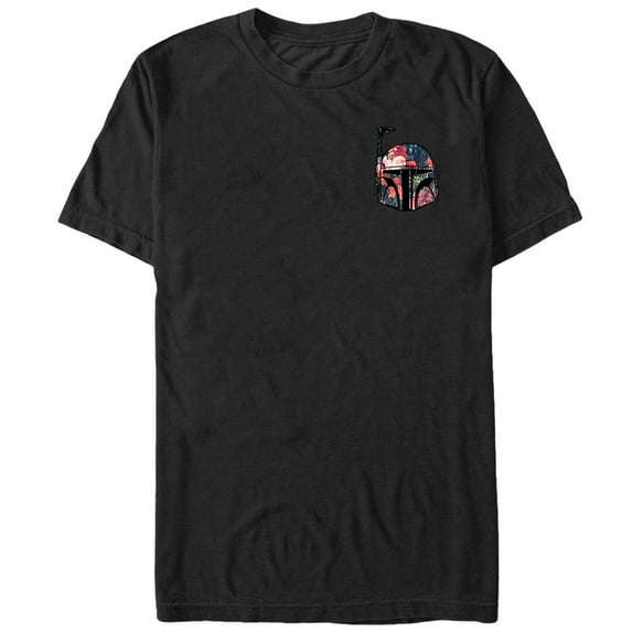 Men's Star Wars Mini Floral Print Boba Fett Helmet  Graphic Tee Black X Large