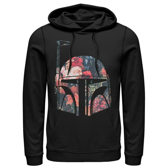 Men's Star Wars Boba Fett Floral Print Helmet  Pull Over Hoodie Black Medium