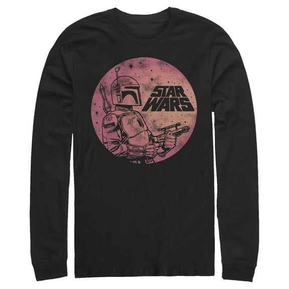 Men's Star Wars Boba Fett Retro Circle  Long Sleeve Shirt Black X Large