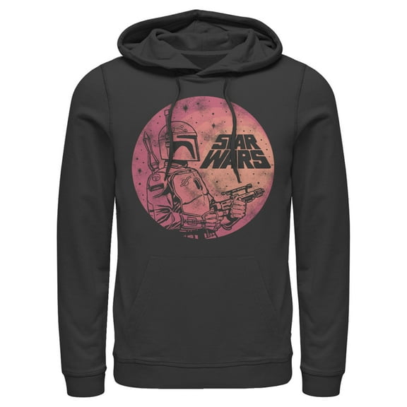 Men's Star Wars Boba Fett Retro Circle  Pull Over Hoodie Black 2X Large