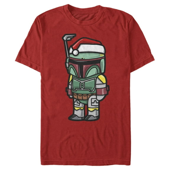Men's Star Wars Boba Fett Santa Hat Cartoon Graphic Tee Red Medium
