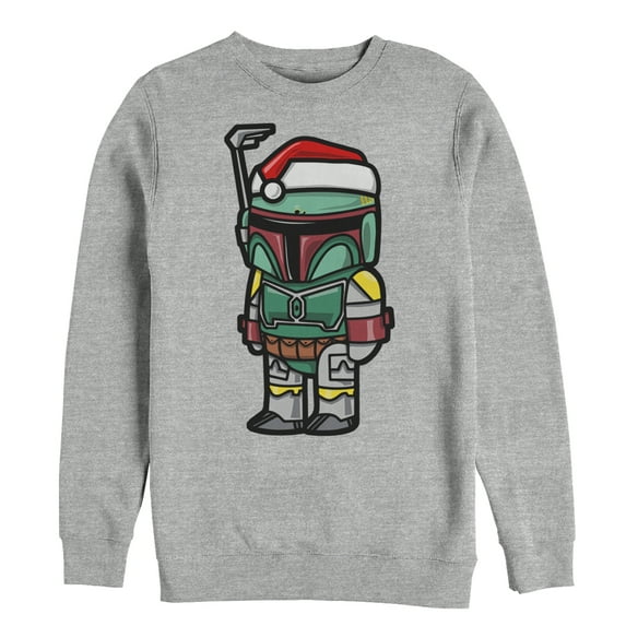 Men's Star Wars Boba Fett Santa Hat Cartoon Sweatshirt Athletic Heather X Large