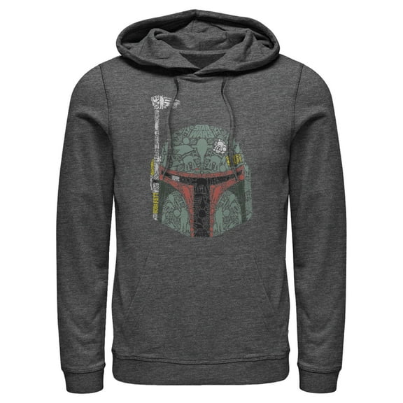 Men's Star Wars Boba Fett Silhouette Helmet Fill Pull Over Hoodie Charcoal Heather Small