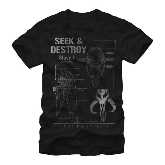 Men's Star Wars Boba Fett Slave I Seek and Destroy  Graphic Tee Black Medium