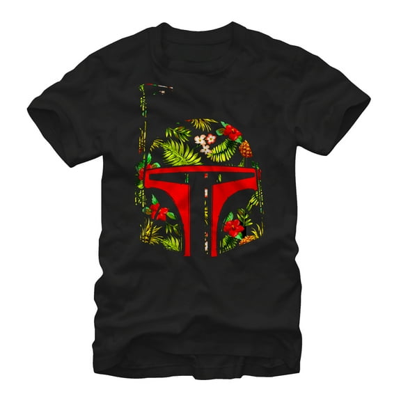 Men's Star Wars Boba Fett Tropical Print Helmet Graphic Tee Black Large