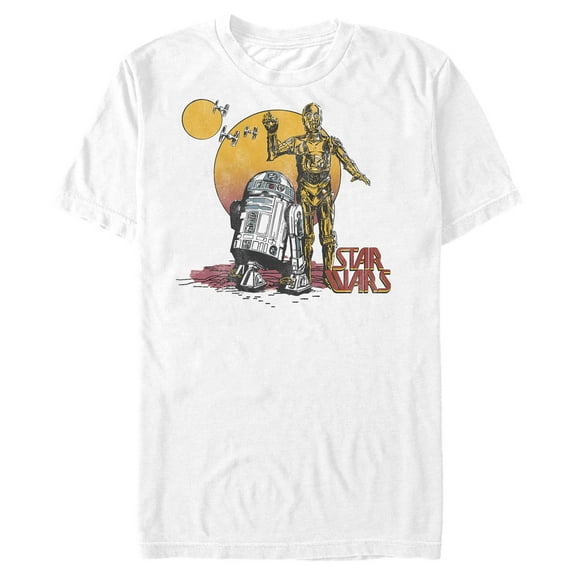 Men's Star Wars C-3PO and R2-D2 Sunset  Graphic Tee White 2X Large