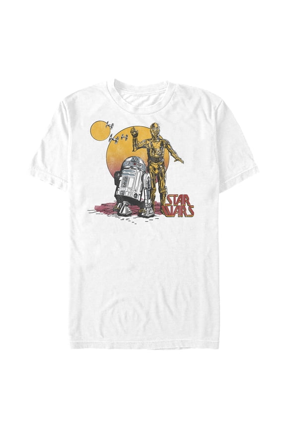 Men's Star Wars C-3PO and R2-D2 Sunset Graphic Tee White 2X Large