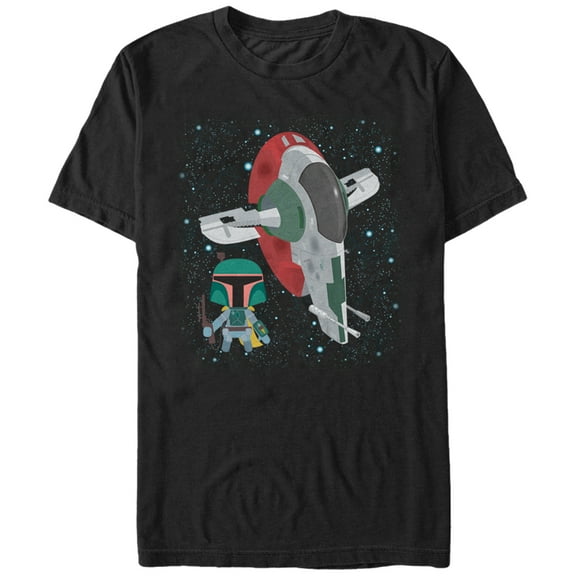 Men's Star Wars Cartoon Boba Fett Slave I  Graphic Tee Black 2X Large