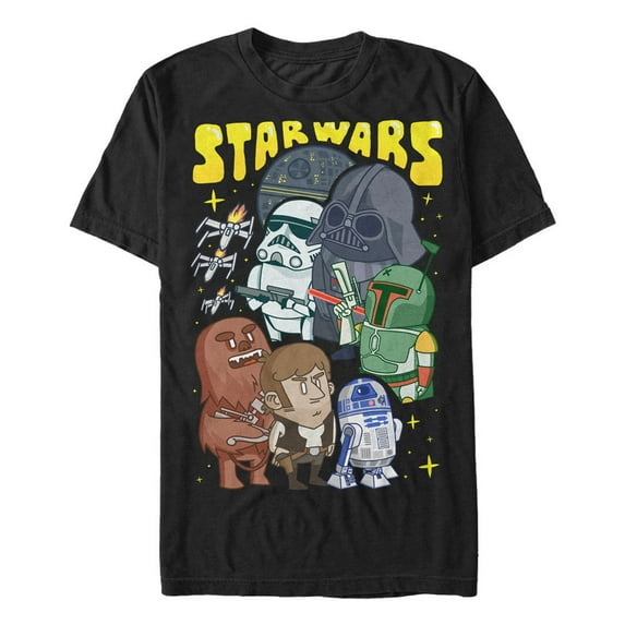 Men's Star Wars Cartoon Character Group Graphic Tee Black 2X Large