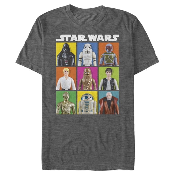 Men's Star Wars Character Grid Action Figure Graphic Tee Charcoal Heather 2X Large