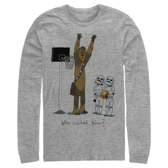 Men's Star Wars Chewbacca Basketball Who Invited Him  Long Sleeve Shirt Athletic Heather Large