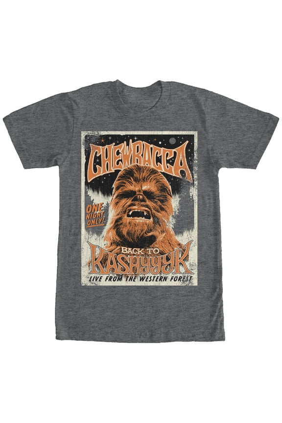 Men's Star Wars Chewbacca Vintage Concert Poster Graphic Tee Charcoal Heather 2X Large