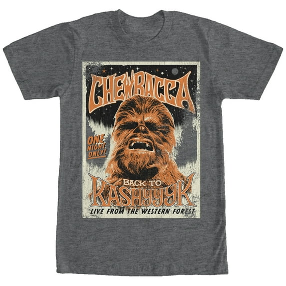 Men's Star Wars Chewbacca Vintage Concert Poster Graphic Tee Charcoal Heather Large