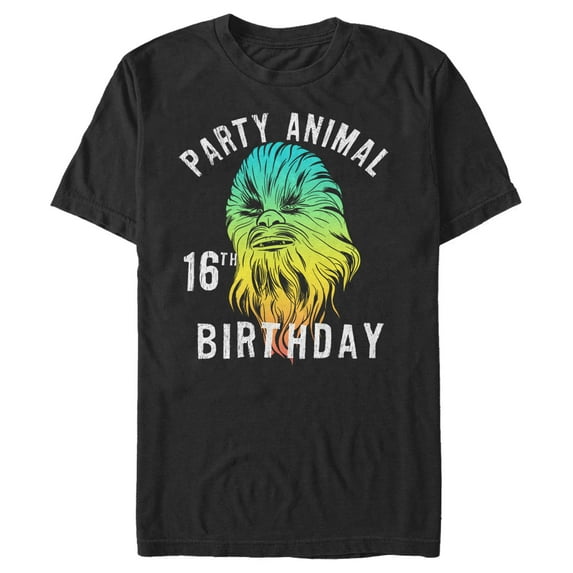 Men's Star Wars Chewie Party Animal 16th Birthday Color Portrait Graphic Tee Black 2X Large