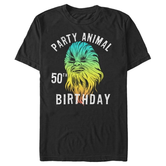 Men's Star Wars Chewie Party Animal 50th Birthday Color Portrait Graphic Tee Black 3X Large