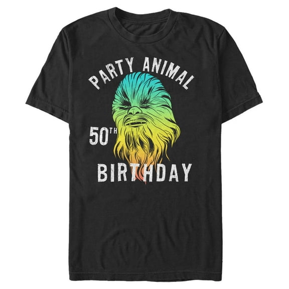 Men's Star Wars Chewie Party Animal 50th Birthday Color Portrait Graphic Tee Black 3X Large
