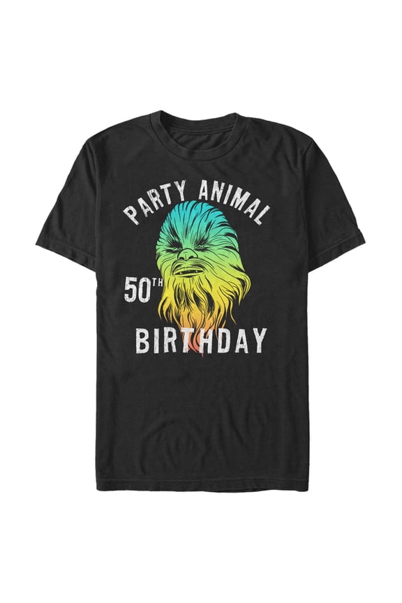 Men's Star Wars Chewie Party Animal 50th Birthday Color Portrait  Graphic Tee Black Small