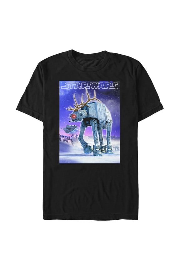 Men's Star Wars Christmas AT-AT Reindeer Walk Graphic Tee Black Large